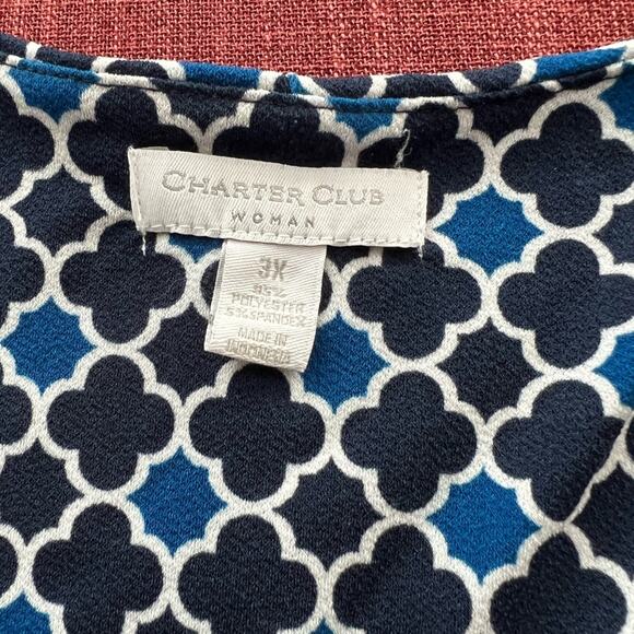 Charter Club Womens Mock Wrap Dress Blue Stretch Mosaic Print Sleeveless Size 3X - Picture 9 of 9